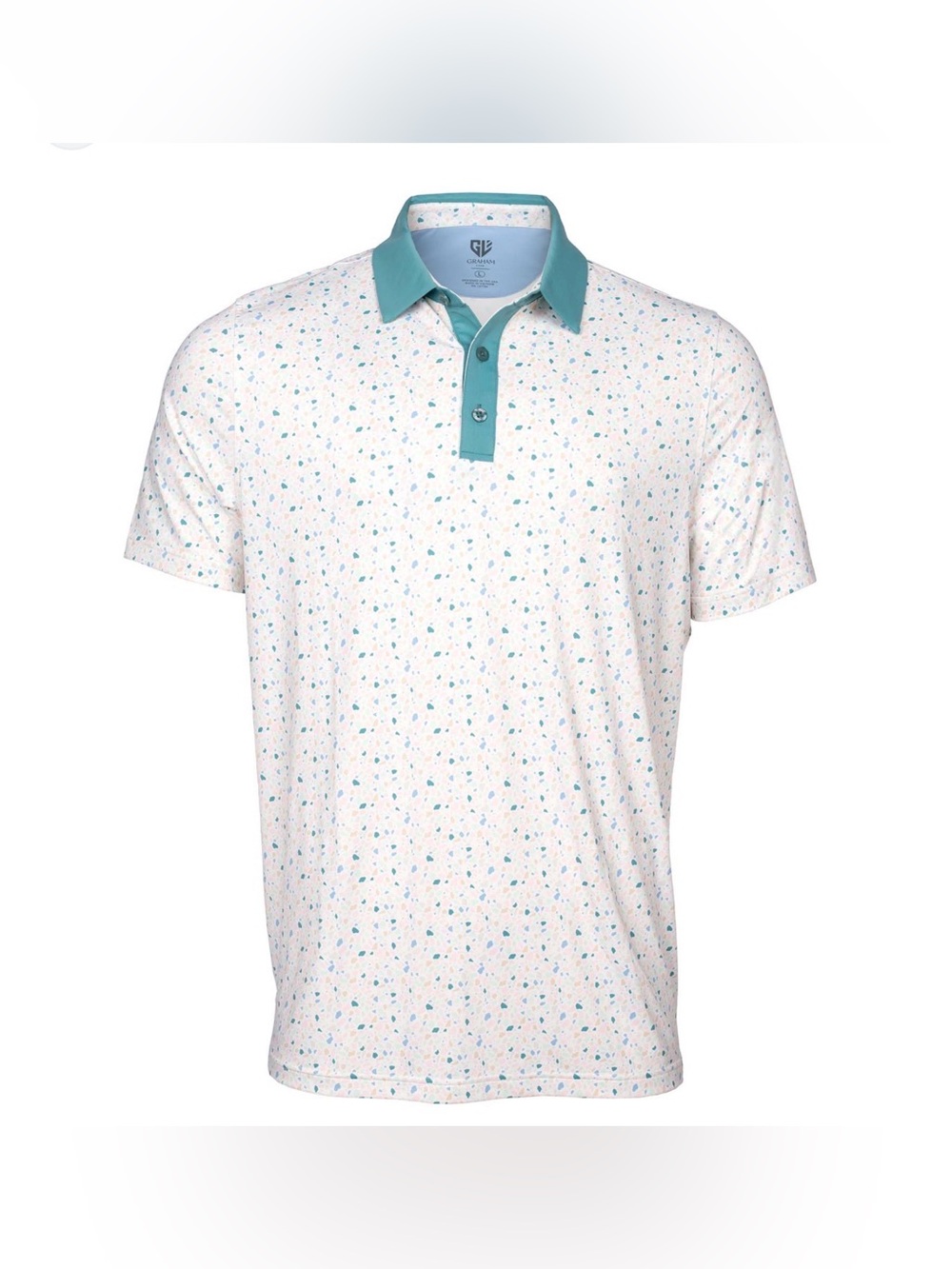 Men's White Polo with Teal Collar